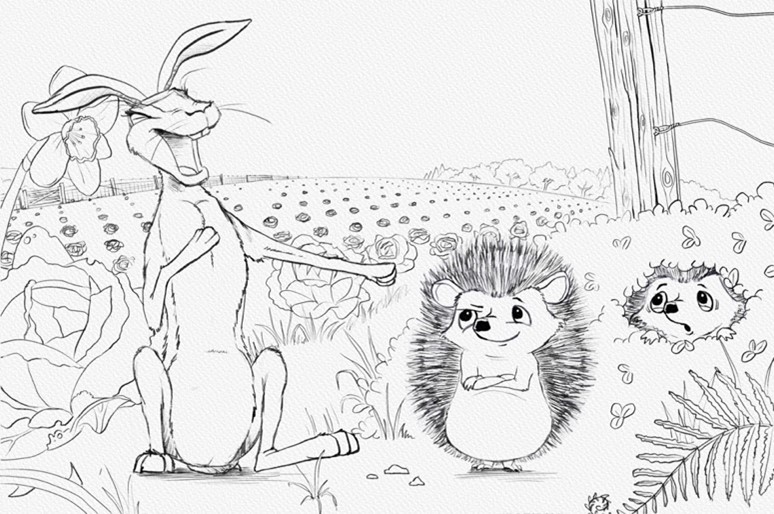 Hedgehog and hare illustration staging step 1